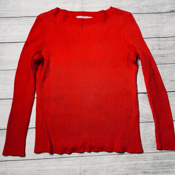 Exclusively Misook Red‎ Orange Boat Neck Ribbed Lightweight Sweater Size LP - Picture 1 of 4